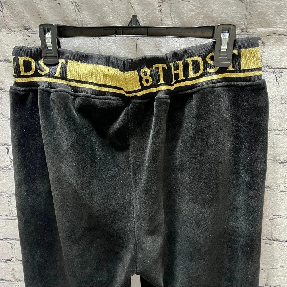8IGHTH DSTRKT Men’s Black Velour Joggers XL Gold Trim Streetwear Athleisure